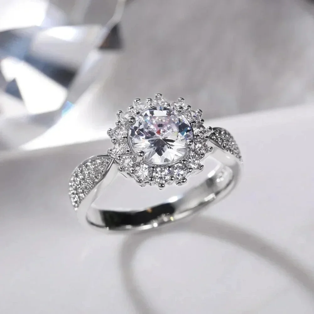 💥925 SILVER MOISSANITE SUN FLOWER WEDDING/ENGAGEMENT RING WOMEN, K754 - Picture 4 of 8